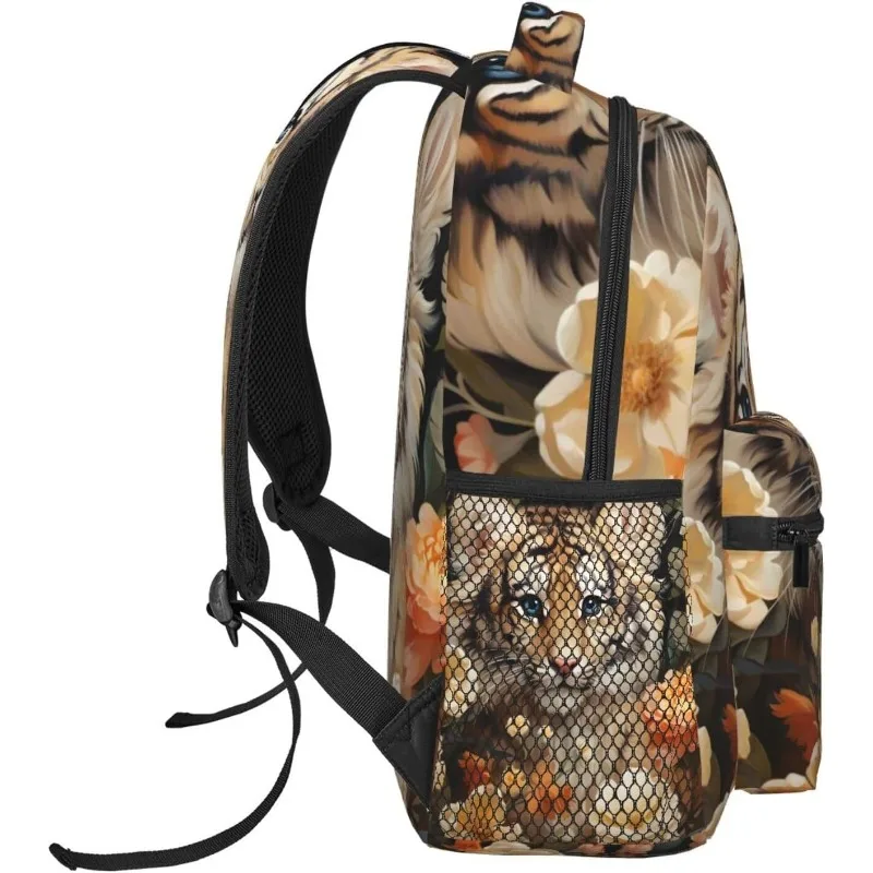 حقيبة كمبيوتر محمول العودة إلى المدرسة كارتون النمر زهرة خفيفة الوزن حقيبة كمبيوتر محمول خفيفة الوزن متعددة الأغراض للسفر حقيبة نهارية كاجوال للجنسين #3