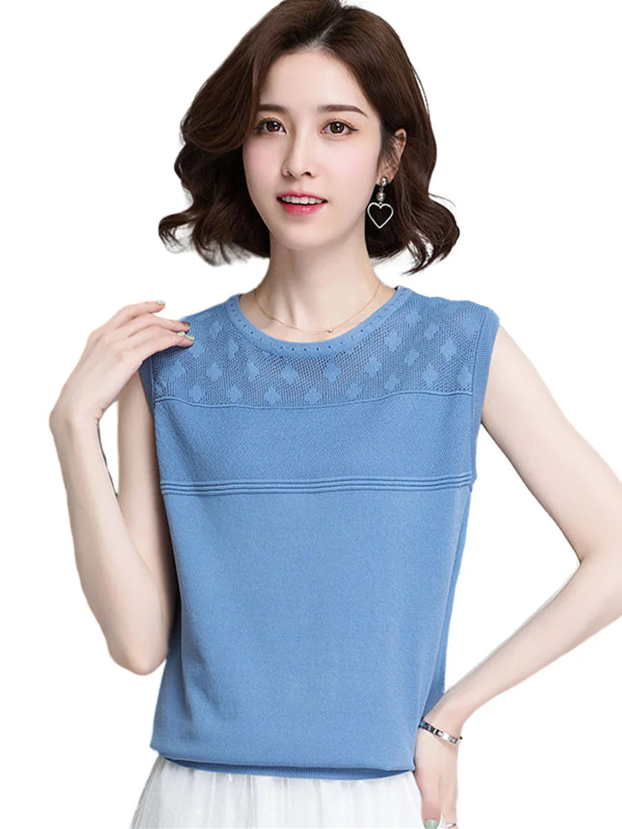 

5XL Women Summer Spring Blouses Shirts Lady Fashion Casual Sleeveless O-Neck Collar Sweater T-shirt Blusas Tops TT0751