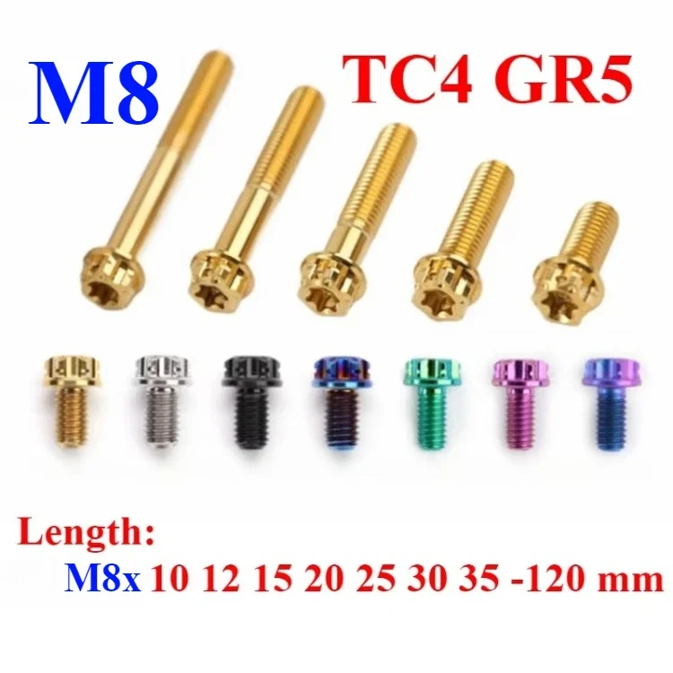 Golden Blue Black M8 p1.25 x 10 12 15 20 25 30 35 -120 mm TC4 GR5 Titanium Alloy A3 Standard Head Bolts Screw For Motocycle DIY