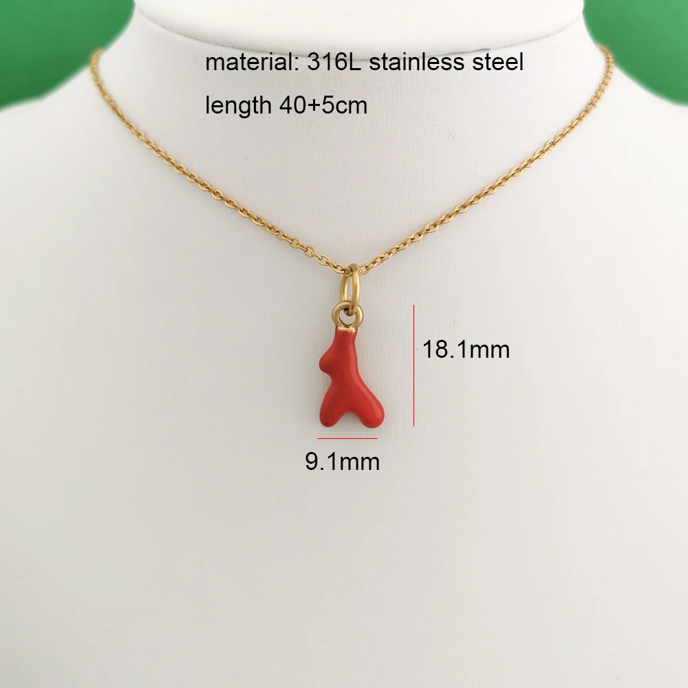 Damen-Anhänger-Halskette aus Edelstahl mit rotem Pfefferkorallenherz, schmaler Choker in Goldfarbe, wasserdicht, elegant, Geschenk, Großhandel – Detail 3
