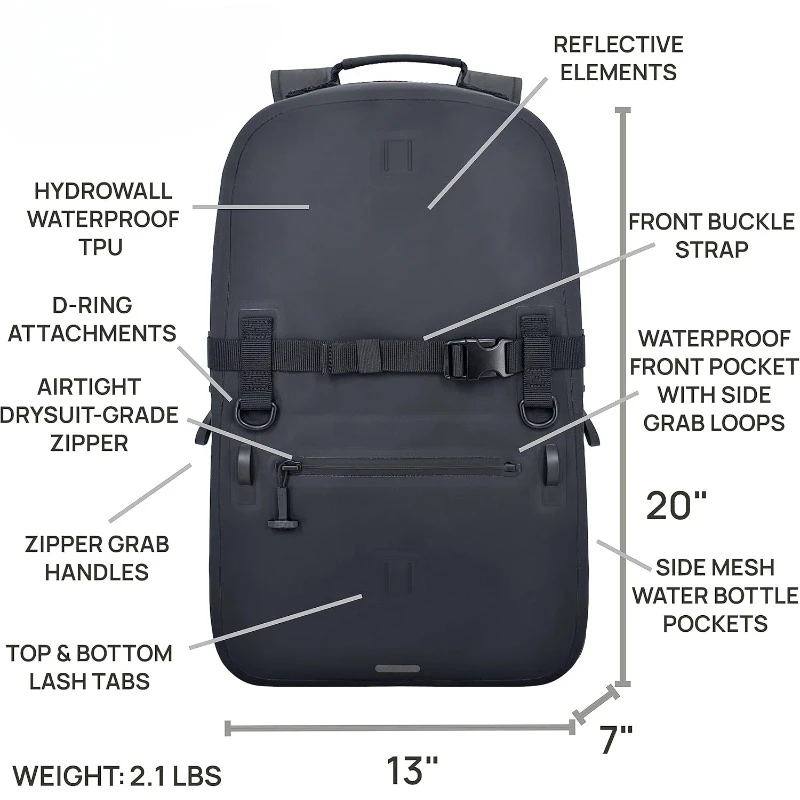 100% Waterproof Submersible Backpack, Laptop Bag, Airtight Zippers | Travel Outdoors