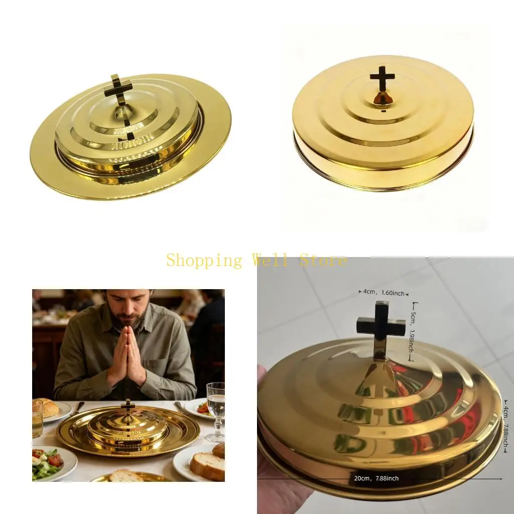 KX4B Gold Communion Serving Tray With Lid For Religious Ceremonies 27Cm