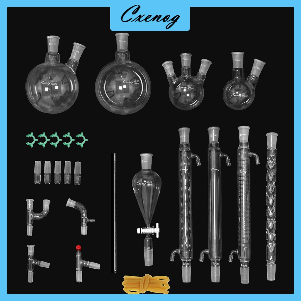 24PCS Organic Chemistry Glassware Kit 24/40 standard Joints Distillation Reflux And Separation Glassware Equipment
