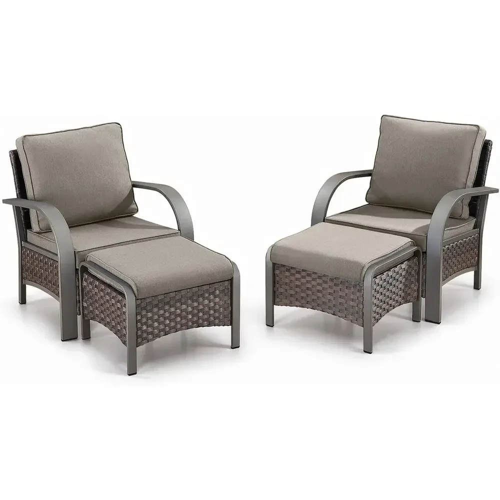 All-Weather Rattan Patio Furniture Set: 4-Piece Outdoor Deep Seating with Chairs and Ottomans