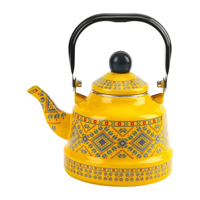 1.7L Printed Porcelain Enameled Water Bottle Steel Handle Ancient Bell Pot Induction Cooker Boiling Kettle Teapot Cooling Kettle