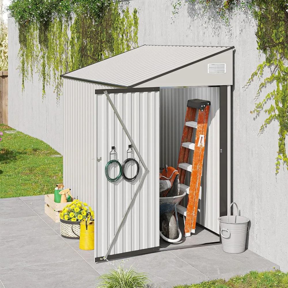 

8 X 4 Ft Outdoor Metal Storage Shed, Galvanized Steel Lean to Shed with Lockable Door, Tool Storage Shed, Outdoor Door Storage C