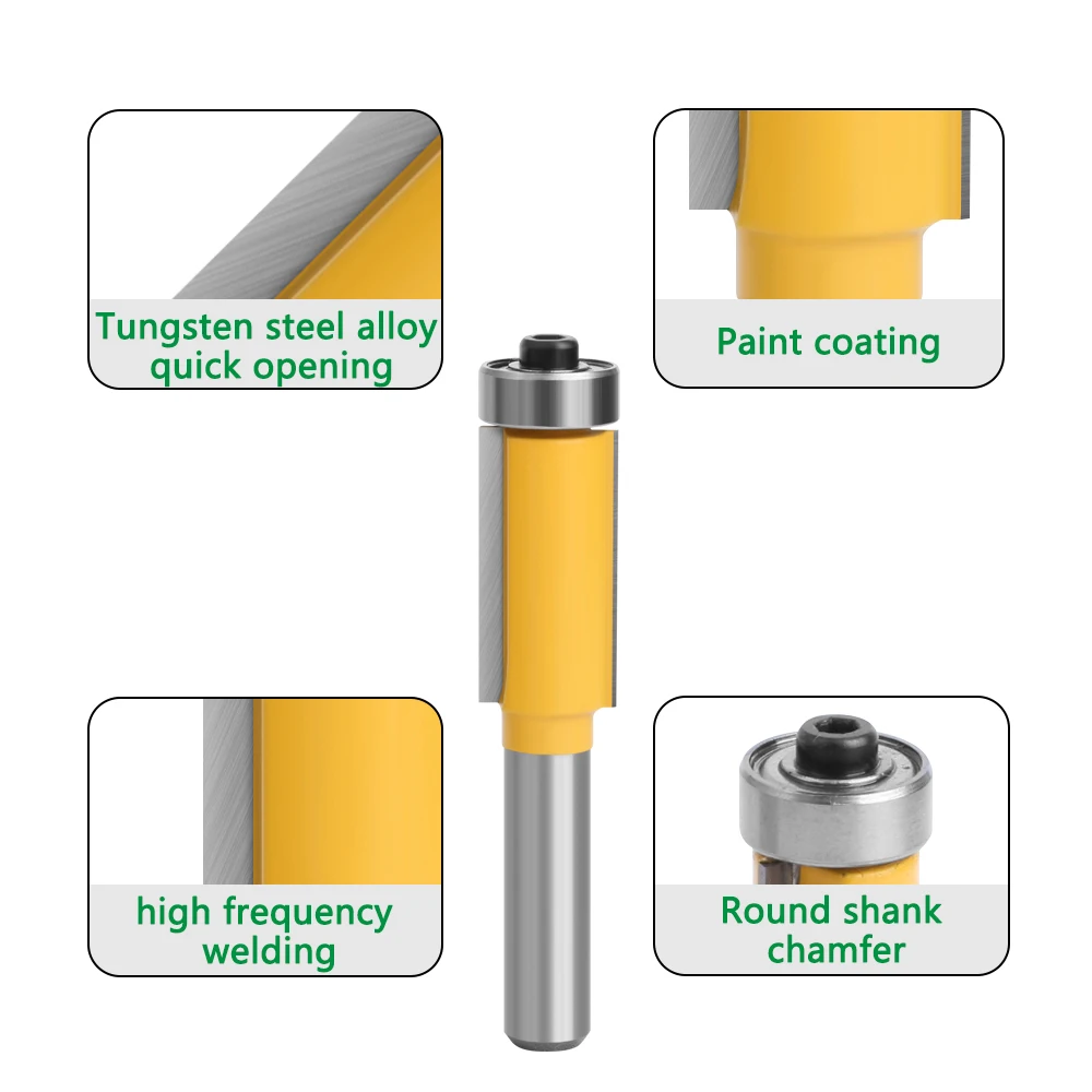 LAVIE 8mm Shank Long Blade Flush Trim Router Bit With Bearing For Wood Template Pattern Bit Tungsten Carbide Milling Cutter