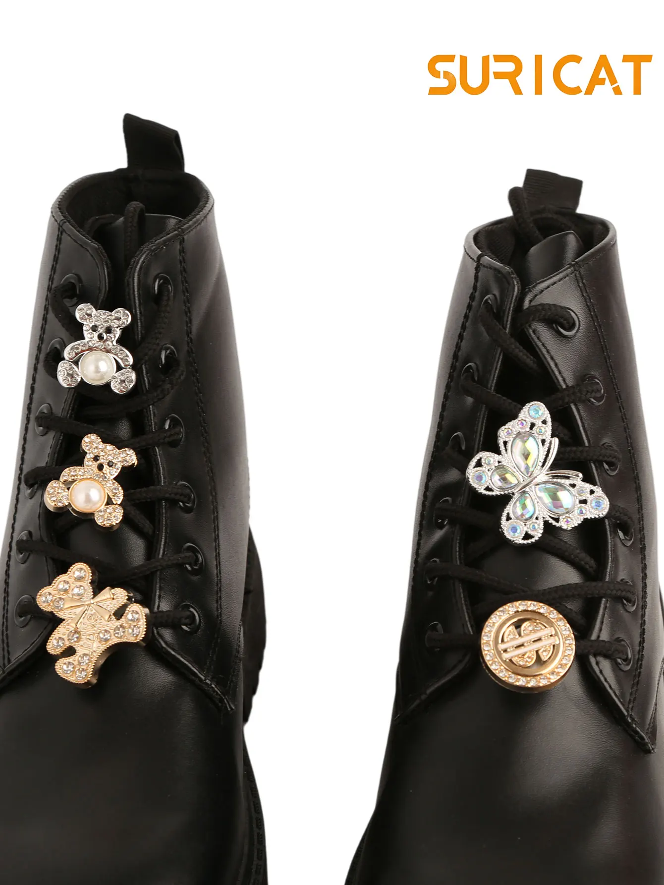 2 dijes para cordones, decorados con cierres de mariposa de abdominales y osos de diamantes de imitación con incrustaciones de perlas. Accesorios de clips para cordones de zapatos con diamantes de imitación de lujo DIY, adecuados para botas y zapatillas de deporte. Regalos navideños, Halloween y fiestas de cumpleaños (excluyendo zapatos).