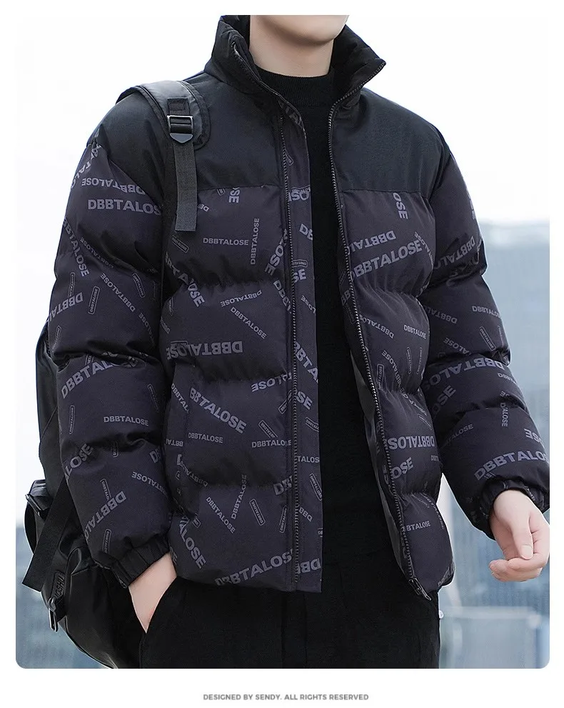 Piumino invernale e giacca in cotone versione coreana Fashion Letter Print Design colletto alla coreana cappotto sportivo in cotone abbigliamento Casual da uomo