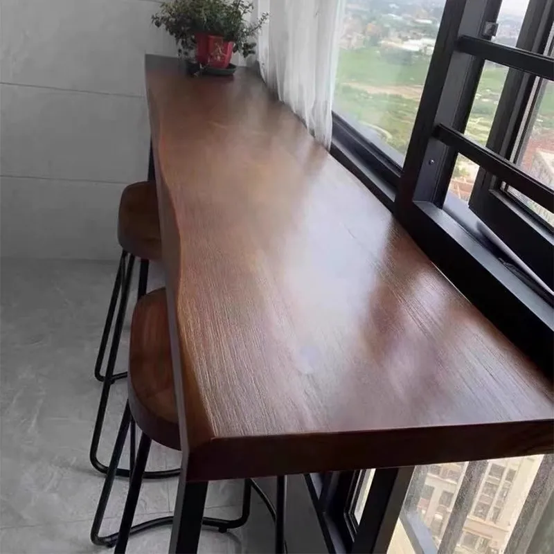 Solid wood bar desk bay window by window leisure table long table balcony table window sill against the wall