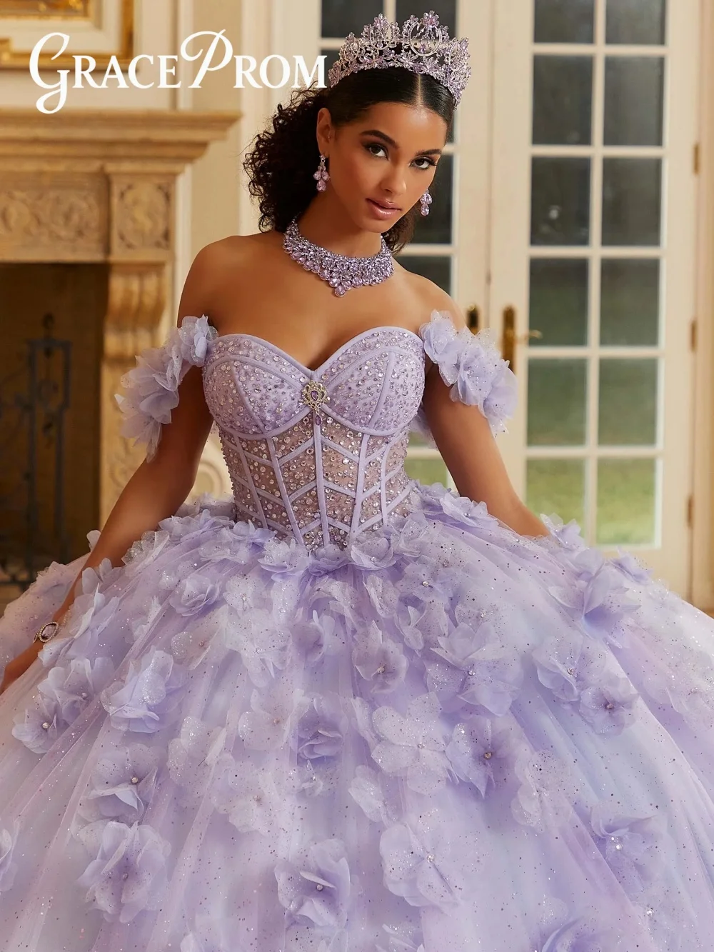 

Charming 3D Floral Quinceanera Dress Elegant Applique Party Dress Stylish Ball Gown Flower Girl Sweet 16 Gown Vestidos De 15 Qui