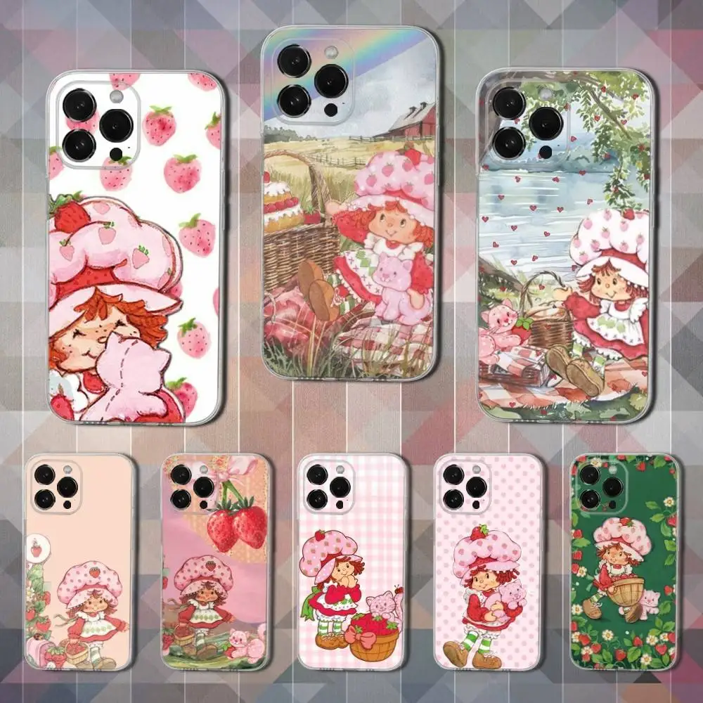 

S-Strawberry Cute Shortcake Phone Case For iPhone 16,15,14,13,12,11 Pro,Max,Plus,X,XS,XR,SE,Mini Transparent Soft Cover