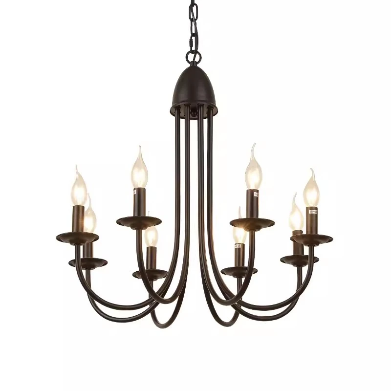 Industrial Style Chandeliers Black Iron Art Candle Light E14 for Living Room Kitchen Bedroom Farmhouse Indoor Home Lighting