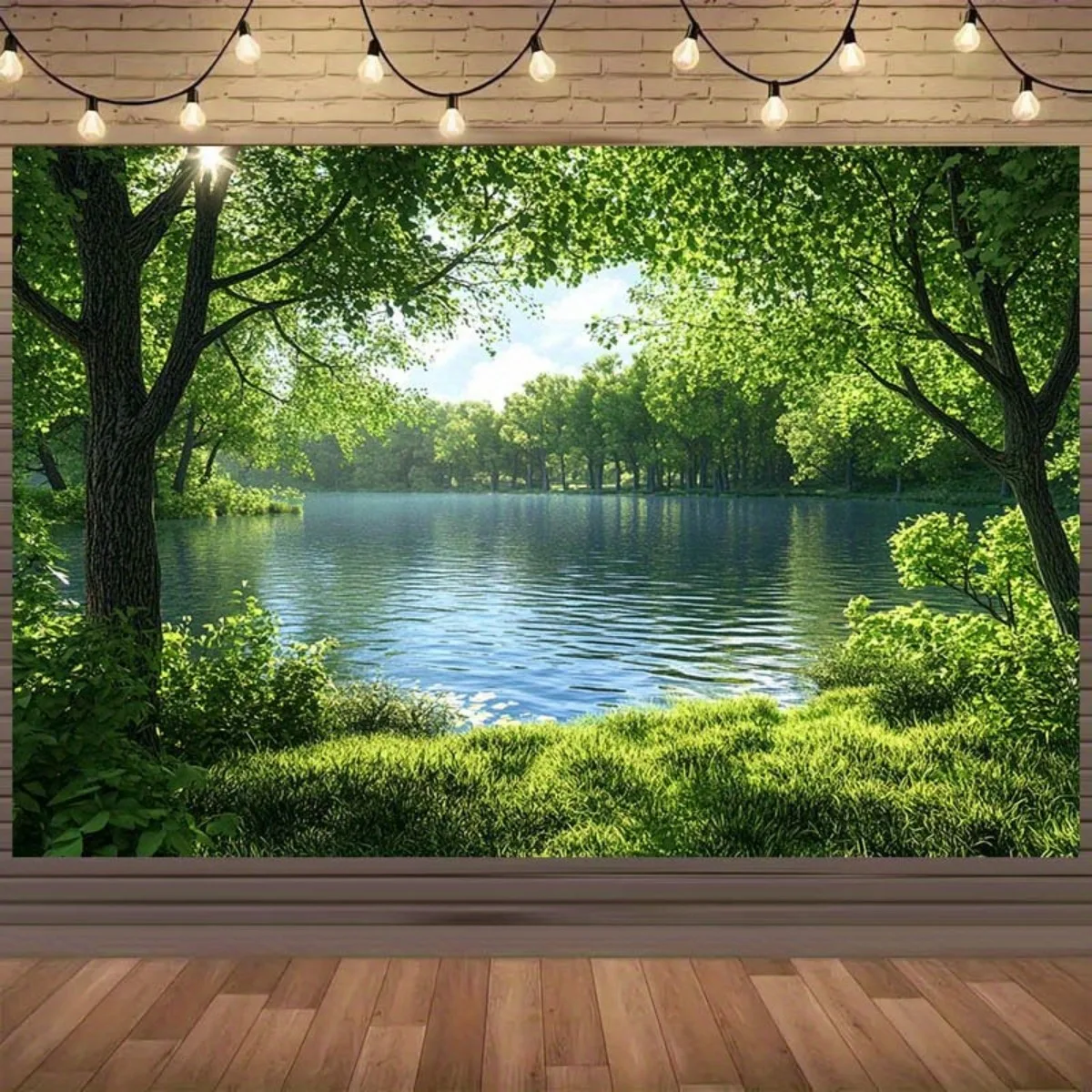 Scenic Lake Tapestry Wall Hanging Sunlight Through Trees Forest Landscape Tapestry Boho Home Decor for Bedroom Living Room