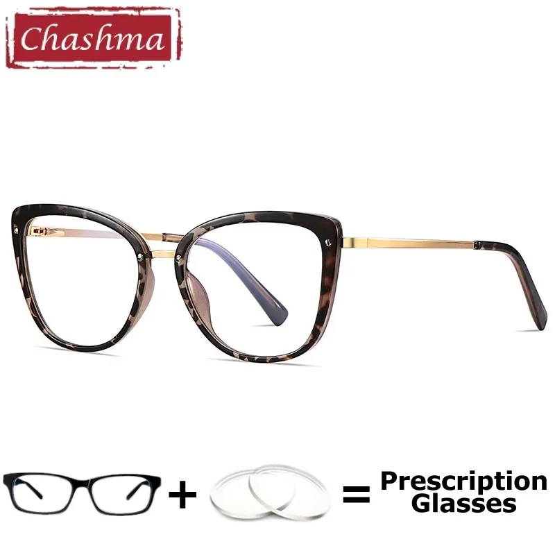 Chashma Women Eyeglasses Cat Eye Prescription Ready Eyewear TR90 Stainless Steel Glasses Frame Spring Hinge Temples Spectacle