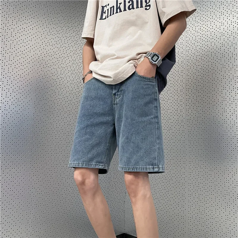 Casual Loose Straight Men's Denim Shorts Stylish Korean Version Summer Student Five-Point Medium Pants Cool and Attractive