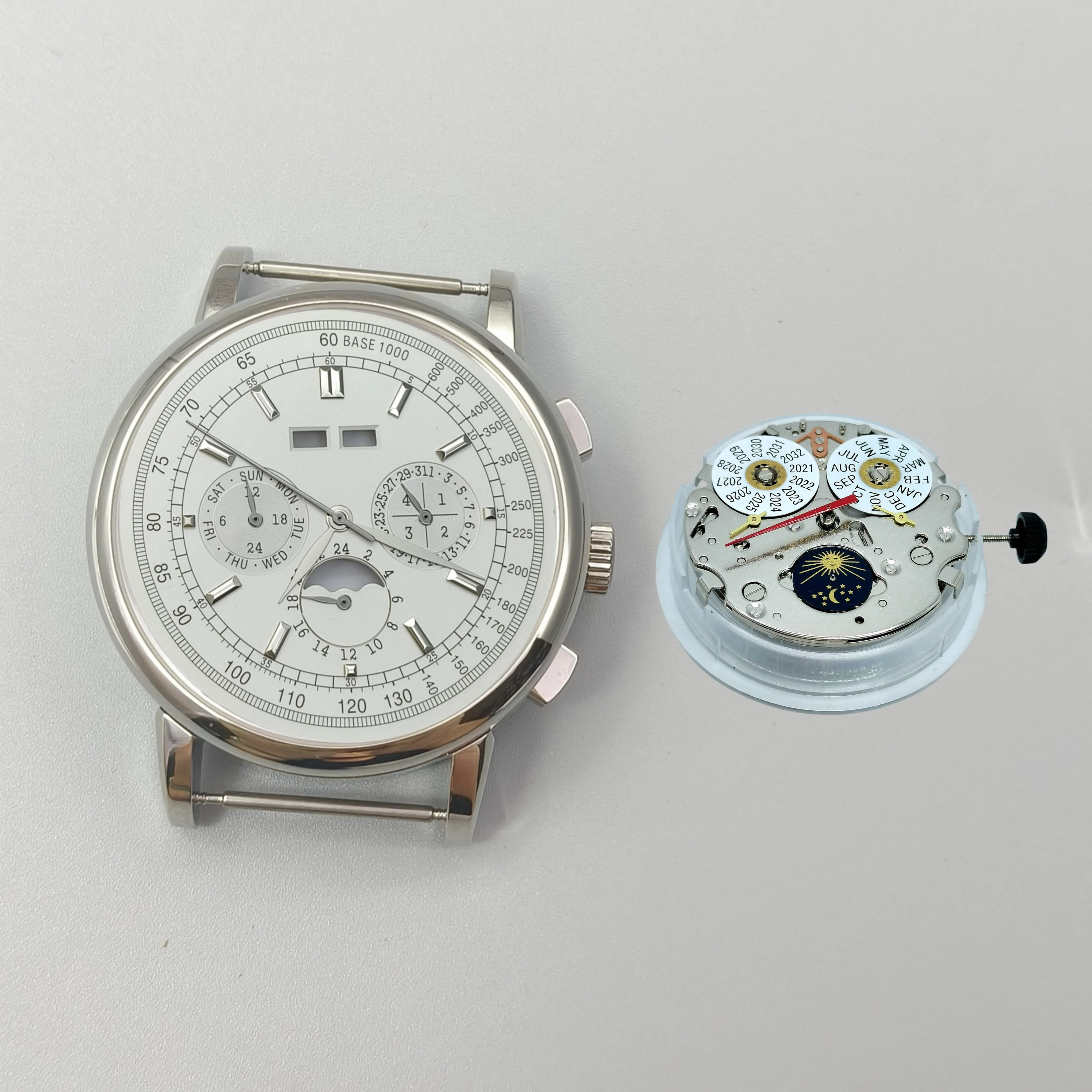 42mm Men Watch Case With ST1655 Moon-phase, Annual Calendar & Month Mechanical Automatic Movement