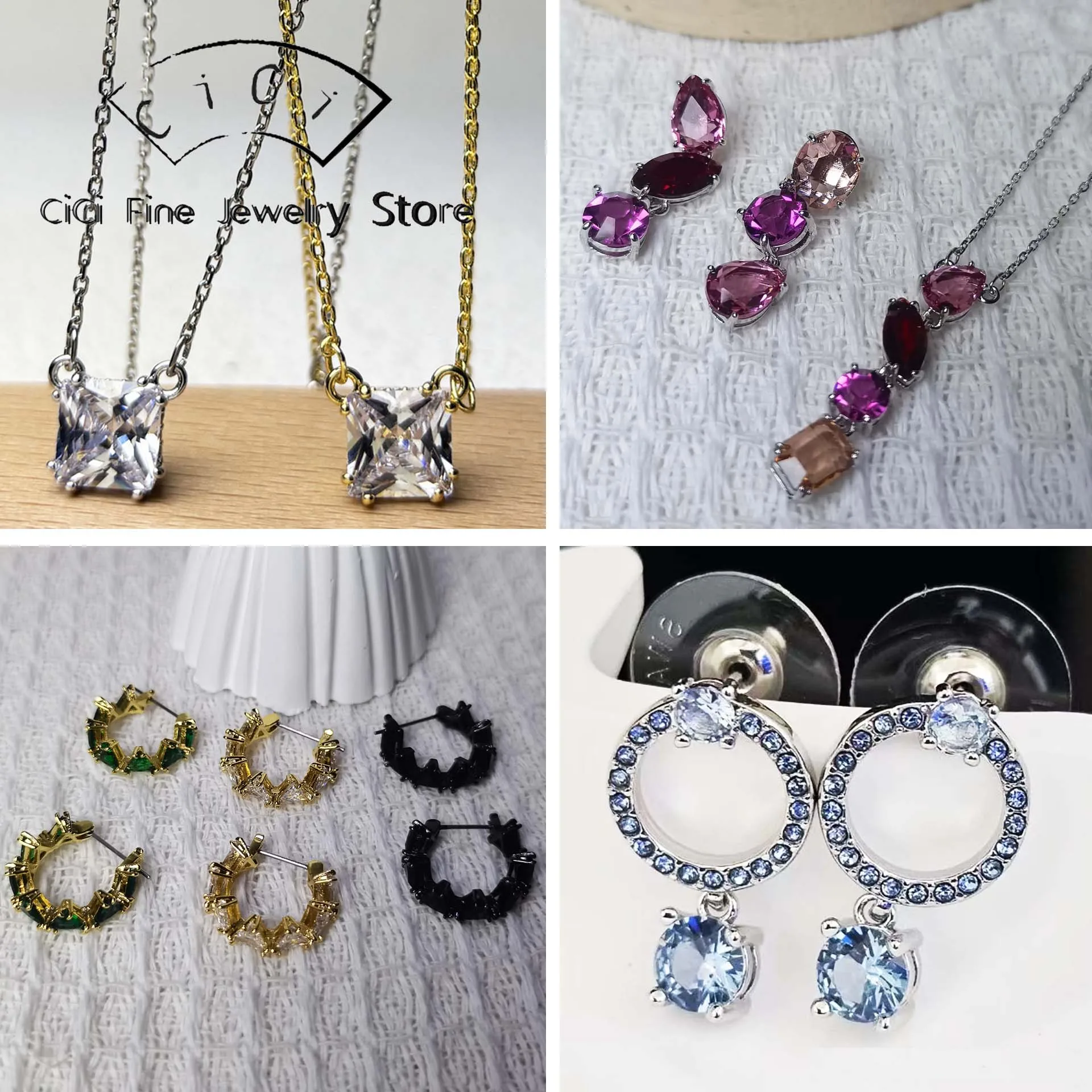 

Original Shiny Square Pendant Necklace Earrings Bracelet Ring 2025 Exquisite Romantic for Women Jewelry Set Commemorative Gift