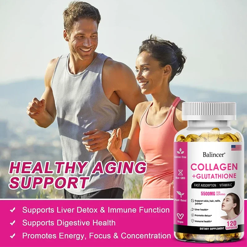 Hydrolyzed Collagen Glutathione Biotin & Vitamin C B6 B3 Nutritional Supplement - Better Absorption, Antioxidant, Skin, Immunity