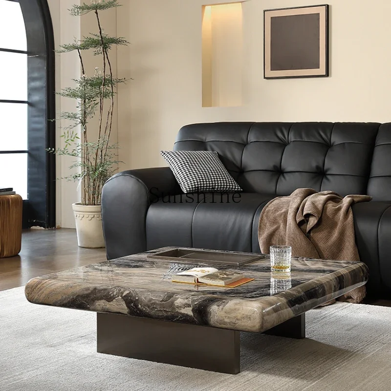 

Marble light luxury microcrystalline stone modern simple brown living room coffee table square