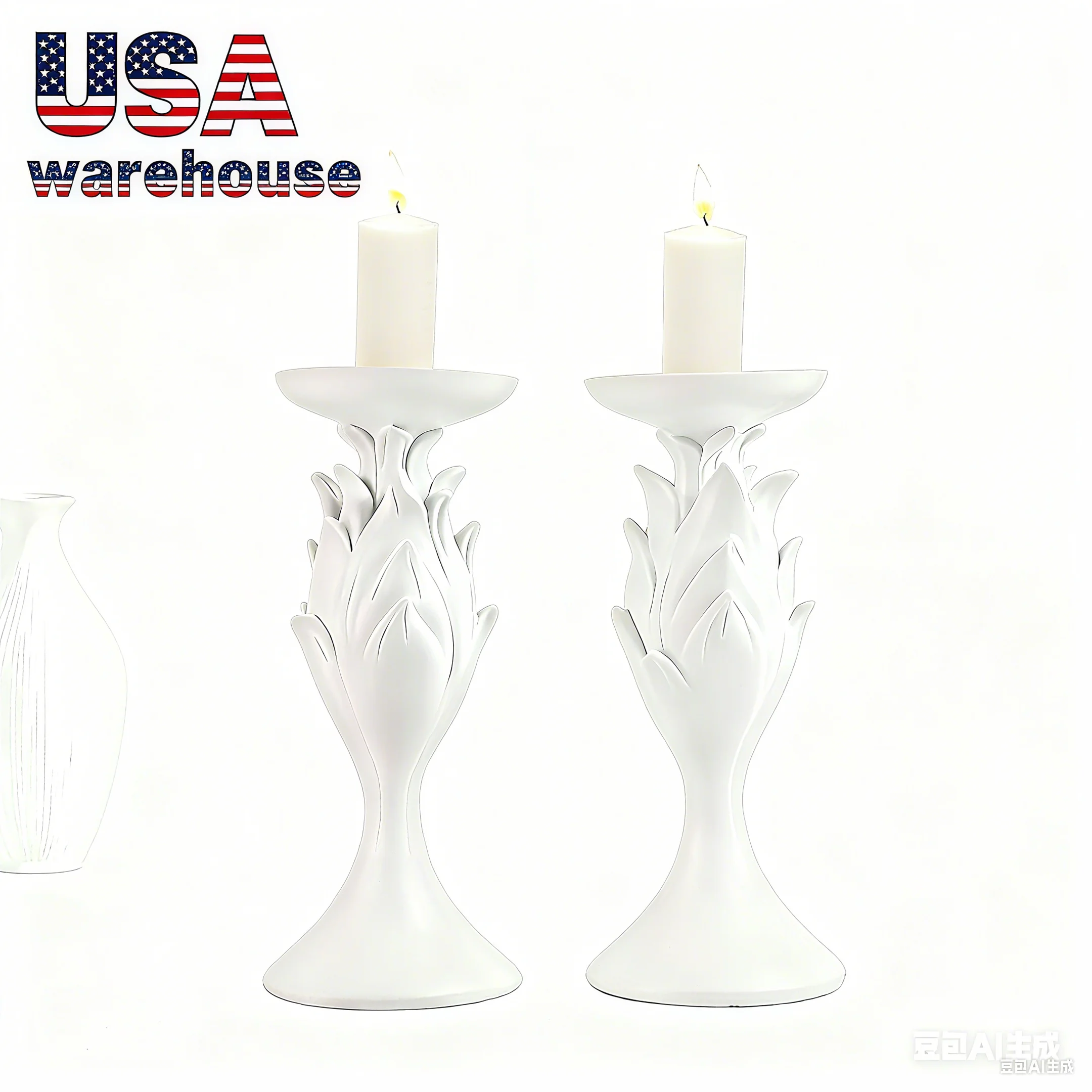 

White Art Deco Candlestick Set-Elegant Holiday Decoration