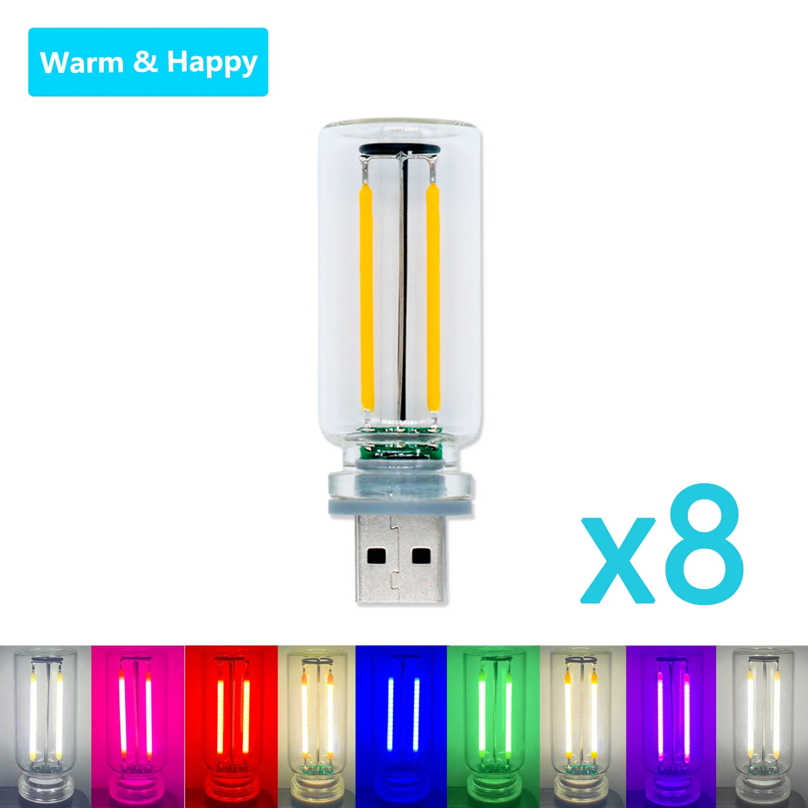 

8pcs LED Bead Tube Light Source USB Touch Dimming Night Light 0.3W DC5V Edison Retro Incandescent Bulb Home Lighting Accessories