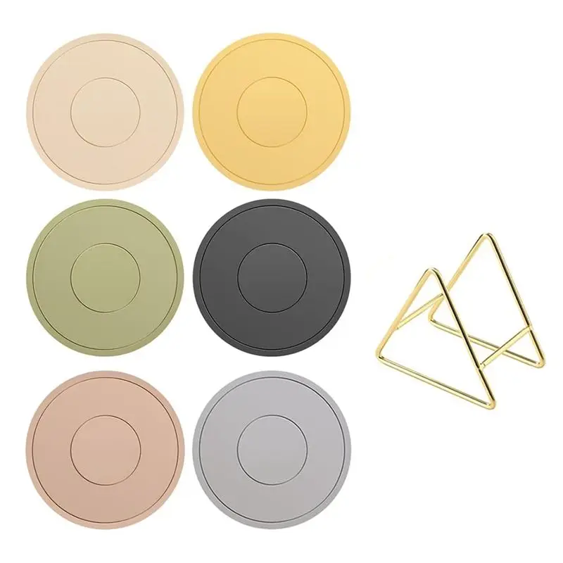 AEE4-6 Thickened Pot Holders Pad With 1 Gold Triangle Holder Non-Slip Pads For Kitchen Hot Pots Restaurant Cup