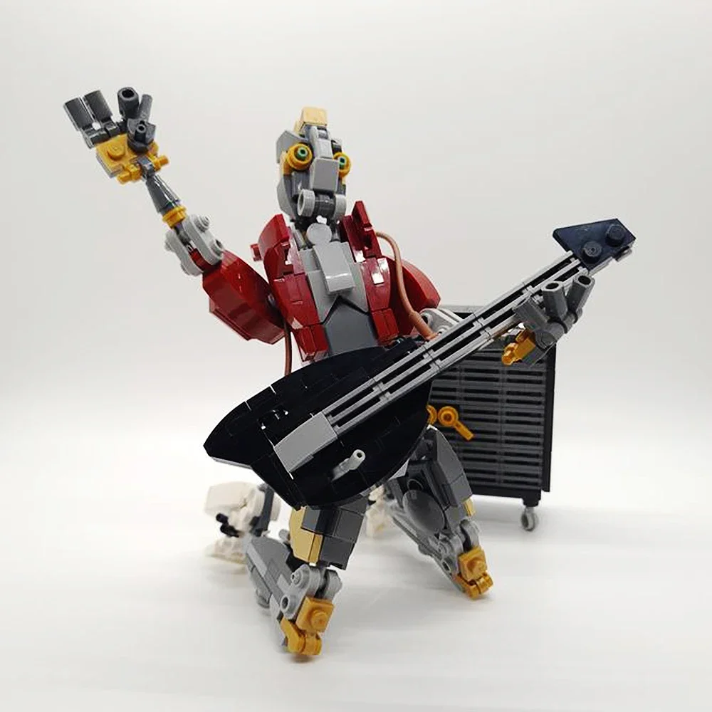 MOC กีตาร์เครื่องเล่นดนตรี Rockerbot Building Blocks รุ่นเสียงและไมโครโฟน Rock Band เล่นอิฐของเล่นเด็กของขวัญ