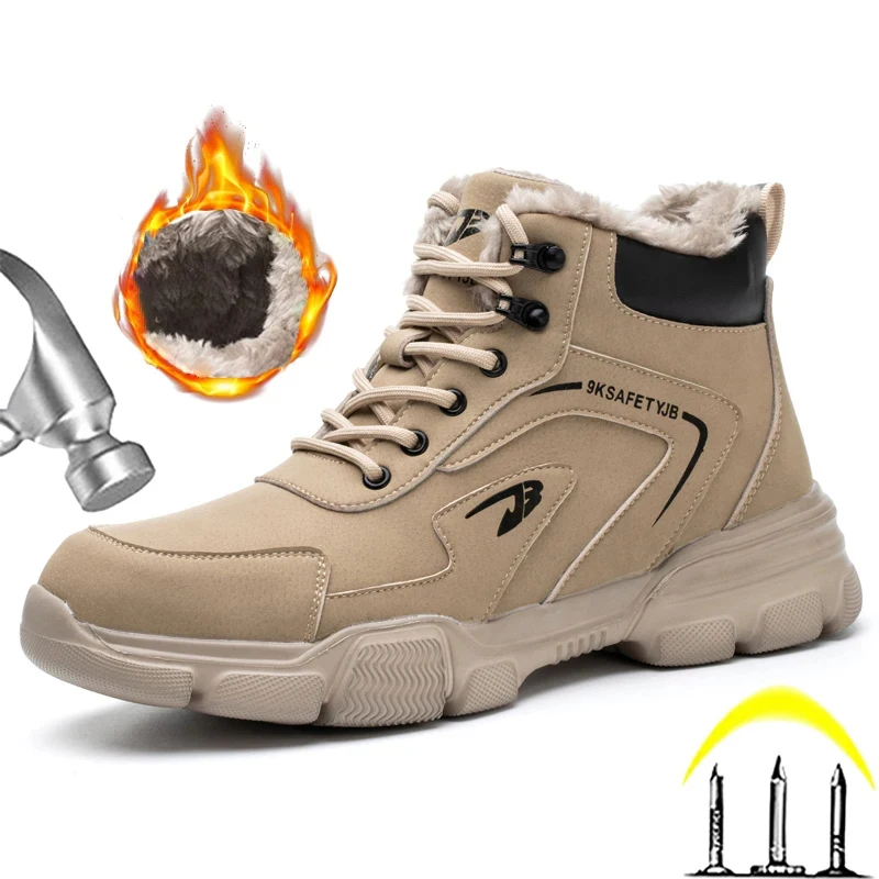 Winter work safety shoes, men's warm, waterproof, anti smashing and anti stabbing work shoes, steel toe shoes, indestructible