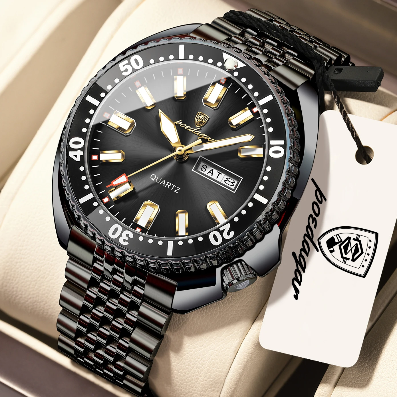 POEDAGAR Business Men Clock Date Week Waterproof Luminous Man Wristwatch Stainless Steel High Quality Quartz Men's Watches Reloj