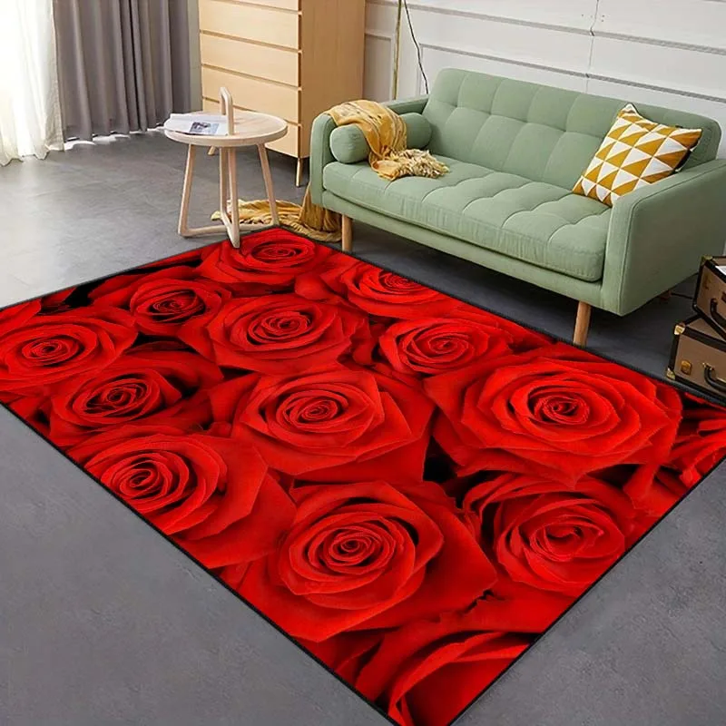 Beautiful Rose Flower Pattern Living Room Bedroom Carpet Bedside Bathroom Floor Mat 15 Sizes Area Rug Cloakroom Sofa Home Decor