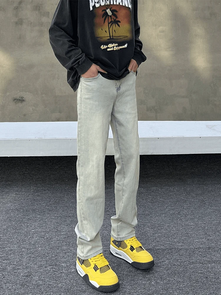 

Мужские джинсы из желтой глины, весна-осень, в стиле High Street, эластичные, приталенные, прямые, с эффектом чистого кроя, молодежный стиль