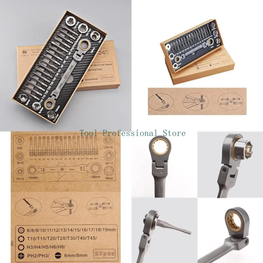 

57QF 23pcs Flexible Head- Ratchet Wrench Socket Screwdriver Bits Multifunctional