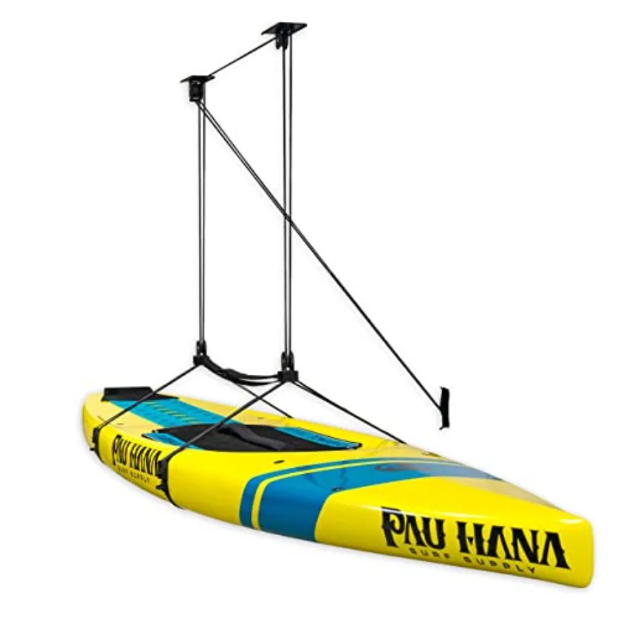 

Standup Paddleboard and Surfboard Ceiling Storage Pulley System, Garage Mount Hoist, Heavy Duty Holds 150 lbs