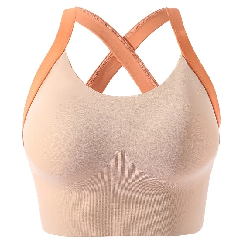 Women's Cross Back Sports Bra with Front Closure Push Up Posture Correction Yoga Bra Wireless High Support Workout Bra for Gym