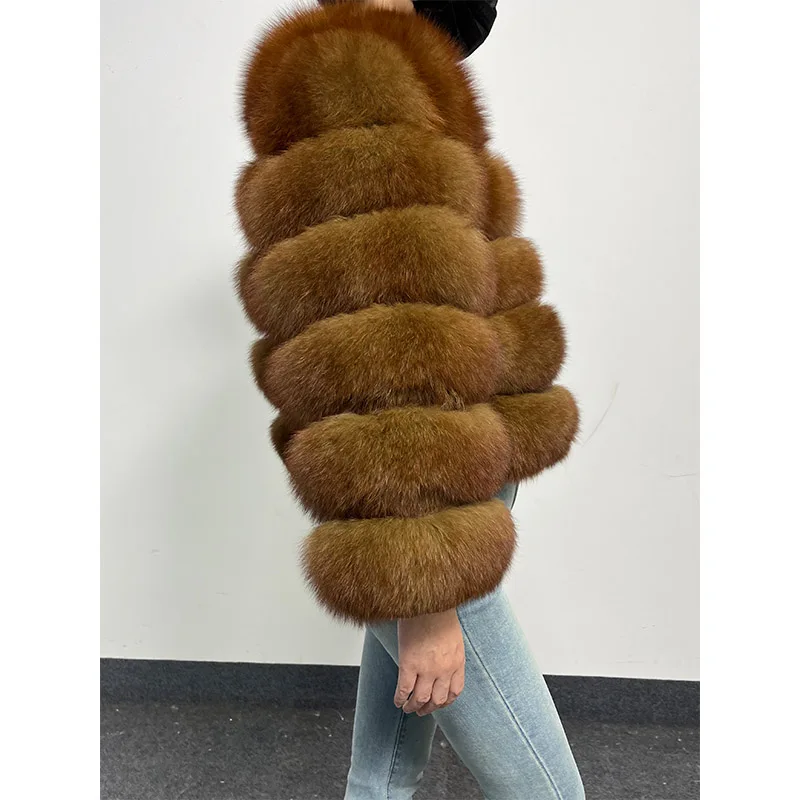 2024 Brown Natural Real Fox Fur Coat Women Winter Warm Luxury Fur Jacket Detachable Long Sleeve Female Vest Furry Coats clothing