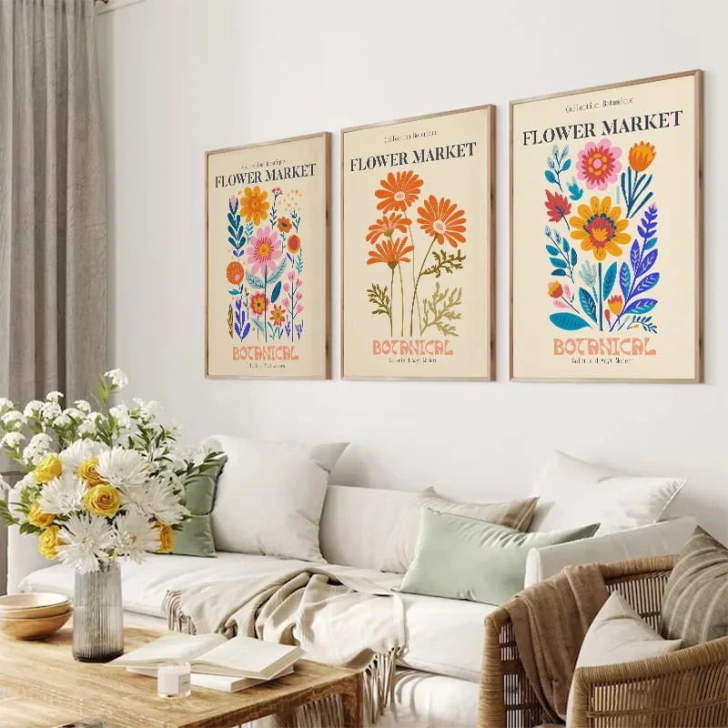 Colourful Spring Flowers Print on Canvas Flower Market Fashion Poster Ideal Gift for Bedroom Home Decor Frameless Wall Art