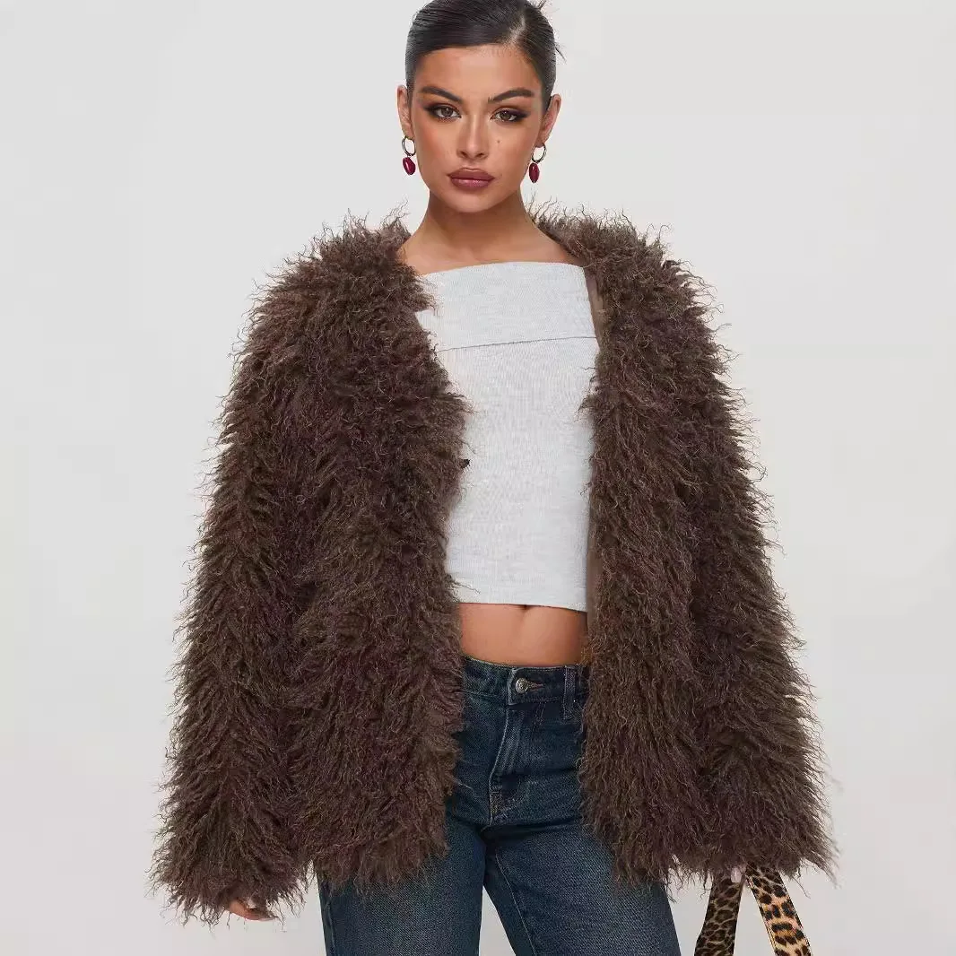 Autumn Winter Fluffy Fur Coat Furry Cardigan Streetwear Design Faux Fur Jacket Women\'s Clothing Warm Long Sleeve Chic Outerwear