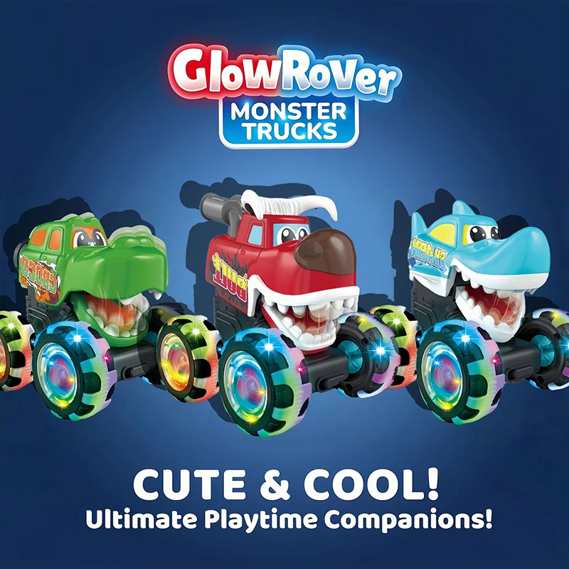 Monster Truck Toys With Light Motion Activated Light-Up Cars Press Go Cars for Boy Girls Birthday Christmas Gift Cartoon Car Toy