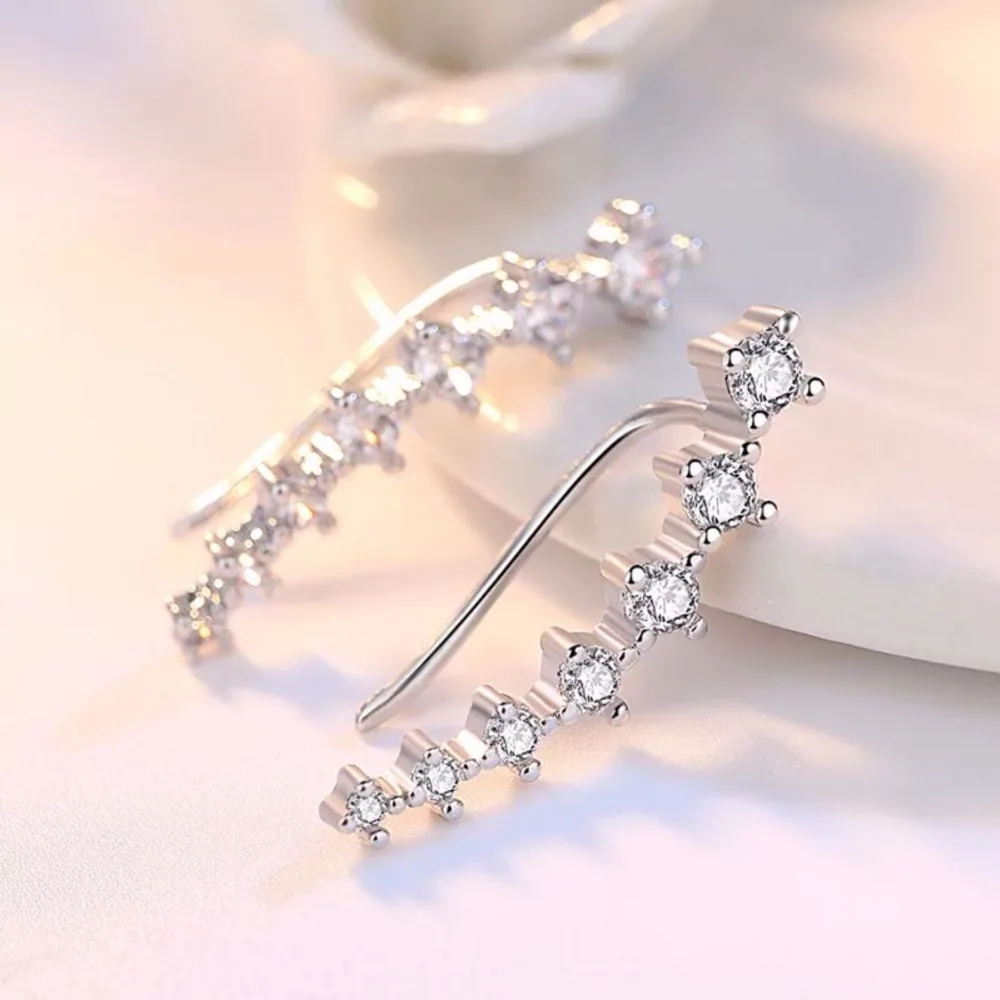 925 Sterling Silver Four Claws Seven Stars Zirconia Clip Earrings For Women Ear Cuff Boucle D'Oreille Femme S-E243 view 3