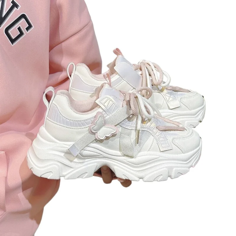 2026 Spring Autumn New Women's Fashion Breathable Ultra-Light Dad Shoes Style Butterfly Thick Bottom Heightening Sports Shoes