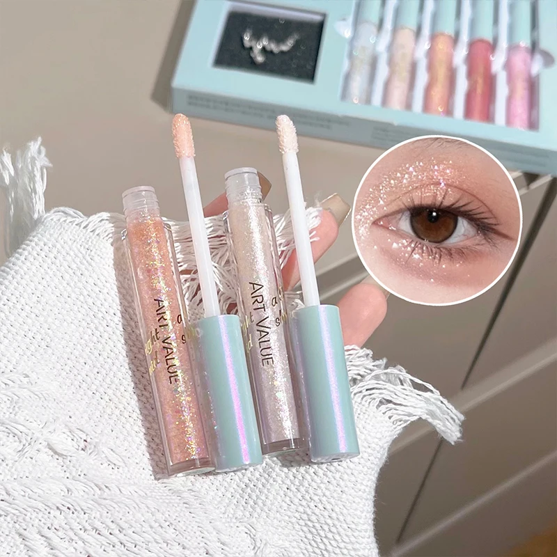 Flüssiges Lidschatten-Set, metallischer Diamant, glänzender Seidenraupen-Glitzer, perliger Lidschatten, Textmarker, dauerhaftes, wasserfestes Make-up für Frauen