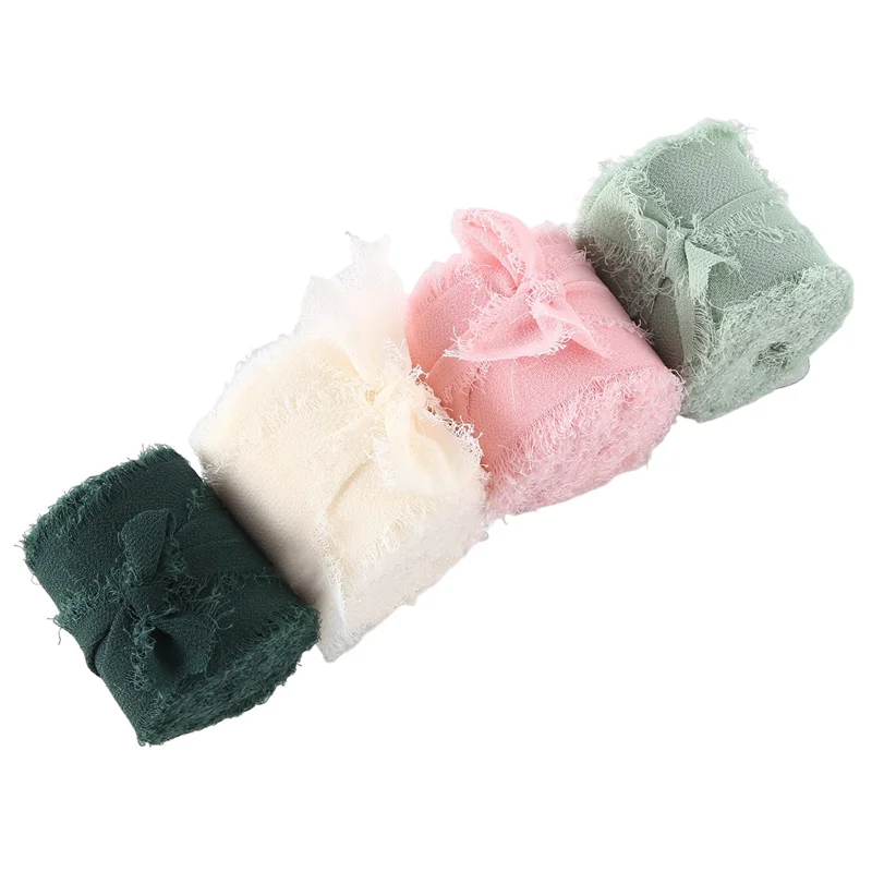 4 Rolls 4Cm X 4.5M Satin Ribbon Wide Ribbon Chiffon Ribbon For Wedding Crafts Gift Decorating-B09B