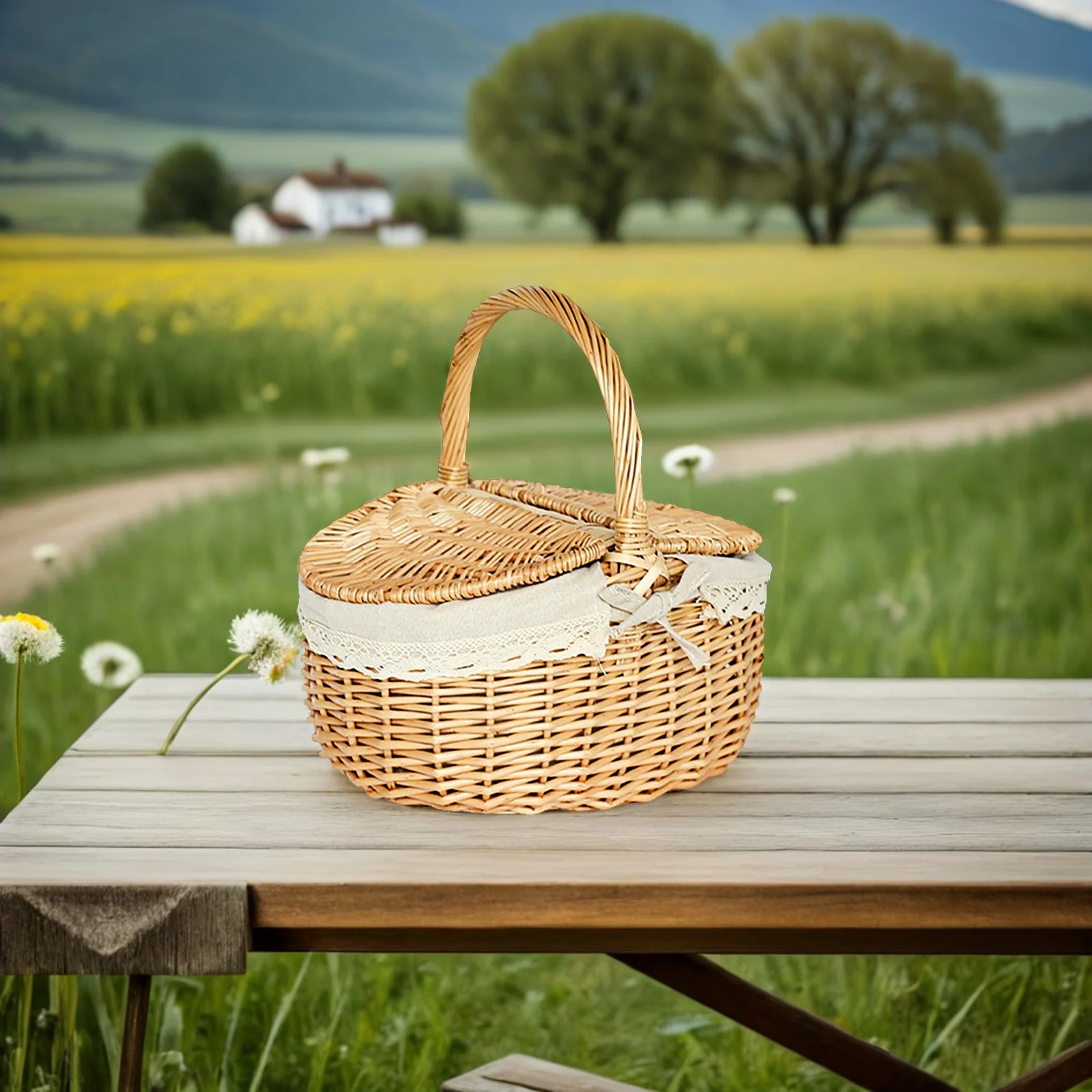 

Large H Willow Basket Portable Storage Picnic Outdoor Shopping Potable Basket Hamper Travel Woven Food Carry Container