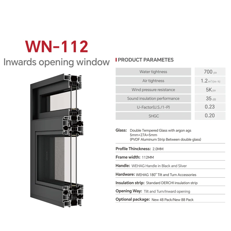 DERCHI Customized Narrow Frame Casement Window Double Tempered Insulating Glass Slim Profile Aluminium Casement windows