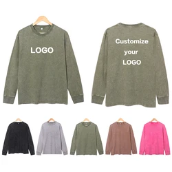230g Stir Fried Snowflake American Retro Heavyweight Pure Cotton Round Neck Long Sleeved T-shirt Custom Washed Loose Oversized
