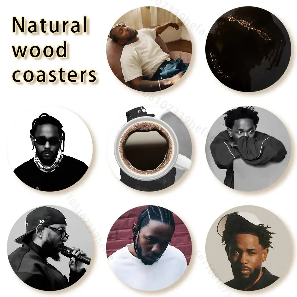 

rapper k-kendrick l-lamar Style Vintage 4in Wooden Coasters Coffee Tea Cups Home Decor Christmas New Year Party Gift