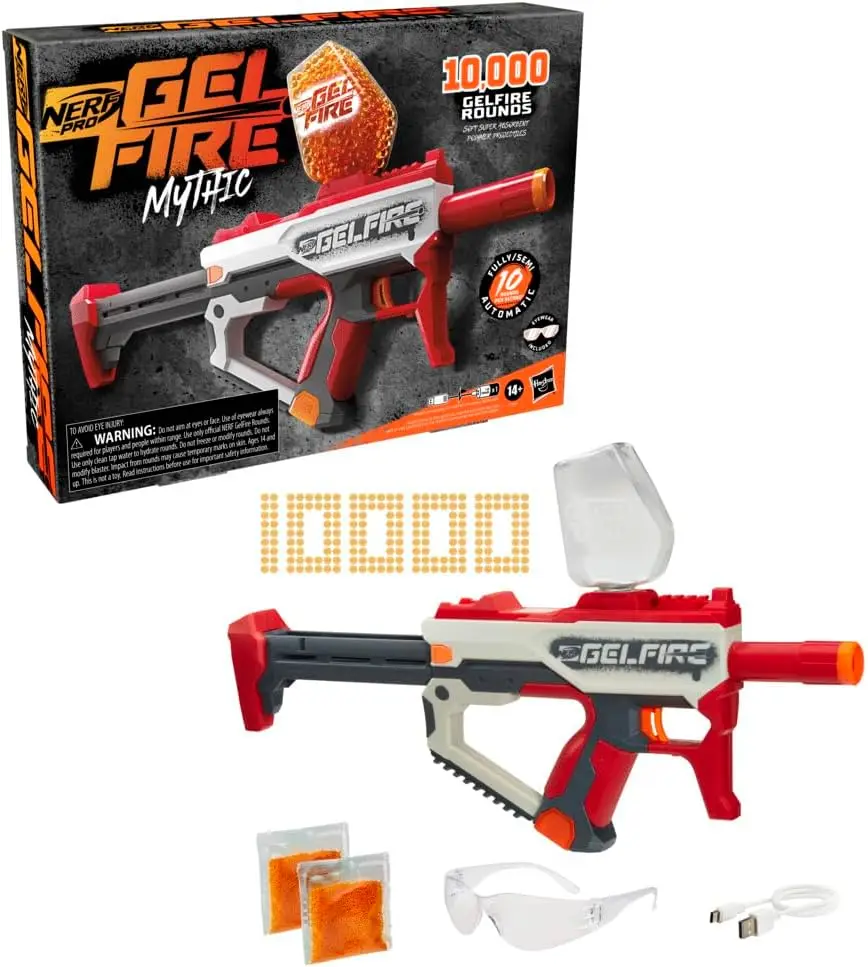 

Full Auto Blaster & 10,000 Gelfire Rounds, 800 Round Hopper, Rechargeable Battery, Eyewear, Ages 14 & Up