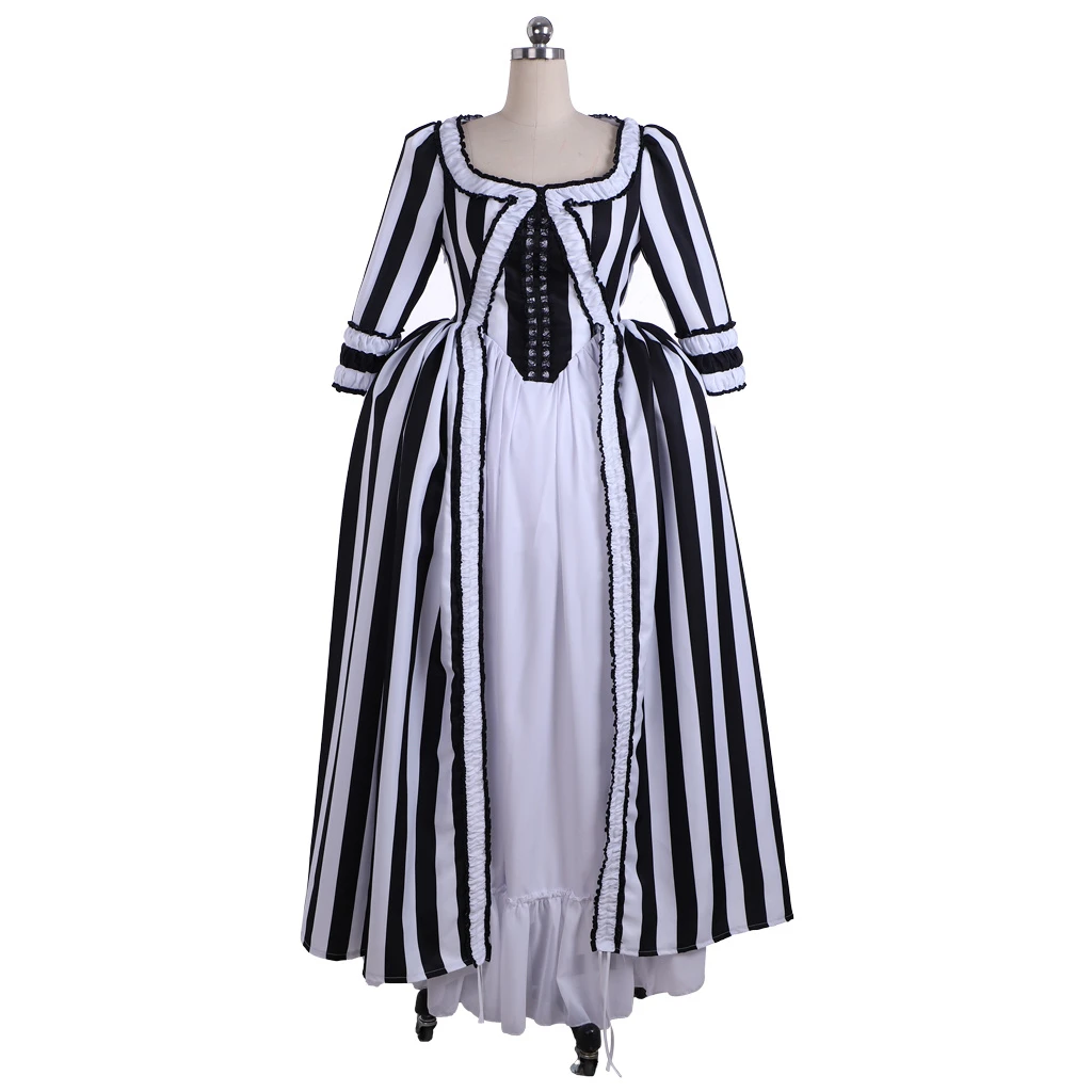 

Victorian Gothic Black Stripe Dress Medieval Marie Antoinette Women Ball Gown Dress Dress Rococo Gown