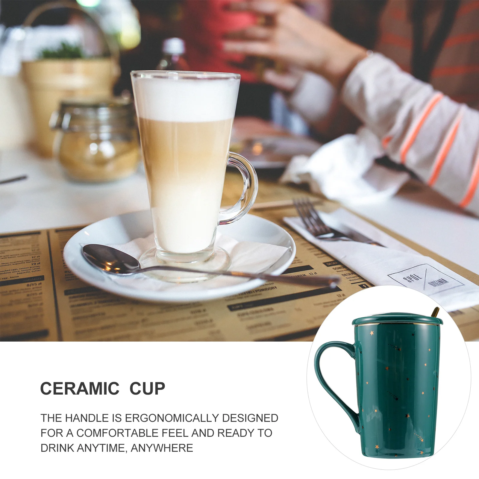 

1Set Ceramic Coffee Mug Set with Lid Spoon Comfortable Handle for Coffee Milk Use Milk Cup Ceramic Cup